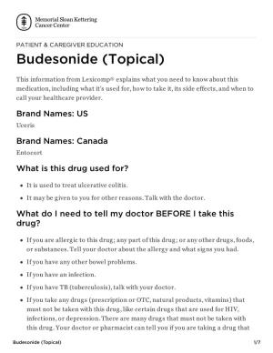 Budesonide (Topical) | Memorial Sloan Kettering Cancer Center