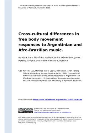 Cross-Cultural Differences in Free Body Movement Responses to Argentinian and Afro-Brazilian Music
