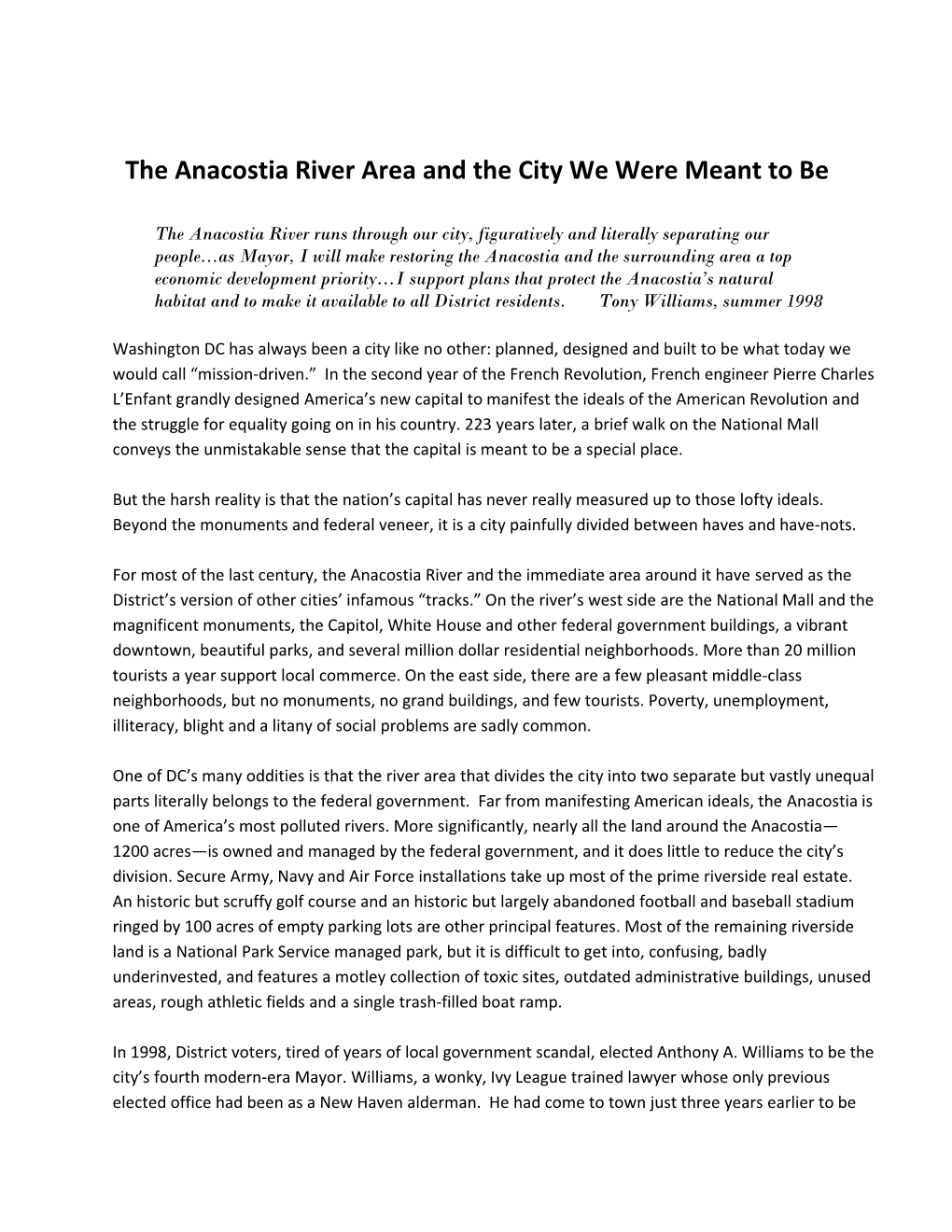 The Anacostia River Area and the City We Were Meant to Be