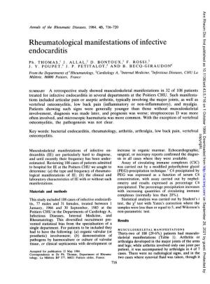 Rheumatological Manifestations of Infective Endocarditis