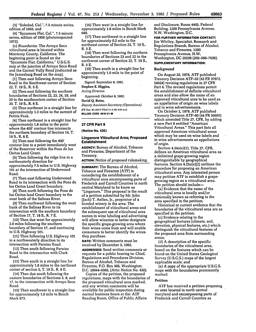 Federal Register / Vol. 47, No. 213 / Wednesday, November 3, 1982 / Proposed Rules SUMMARY: the Bureau of Alcohol, ADDRESSES: Se