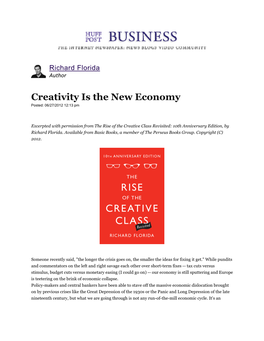 Creativity Is the New Economy Posted: 06/27/2012 12:13 Pm