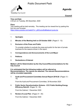 (Public Pack)Agenda Document for Council, 08/12/2020 14:00