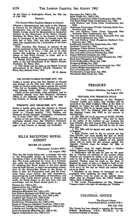 The London Gazette, 3Rd August 1962 Bills Receiving