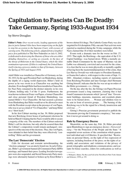 Capitulation to Fascists Can Be Deadly: Take Germany, Spring 1933-August 1934