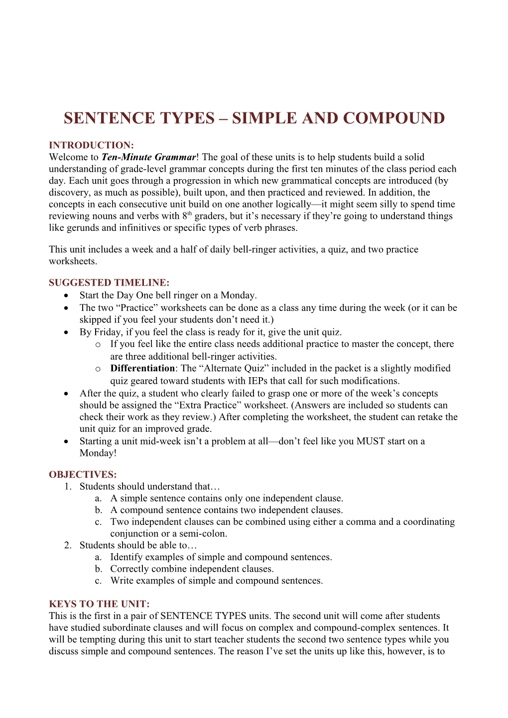 Sentence Types Simple and Compound