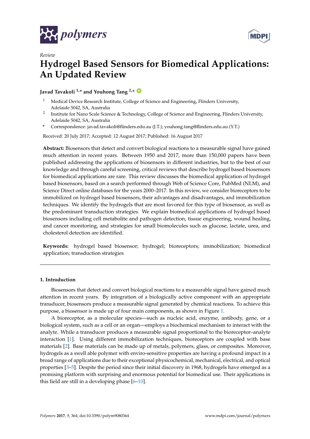 Hydrogel Based Sensors for Biomedical Applications: an Updated Review