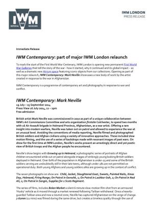 Part of Major IWM London Relaunch IWM Contemporary: Mark Neville