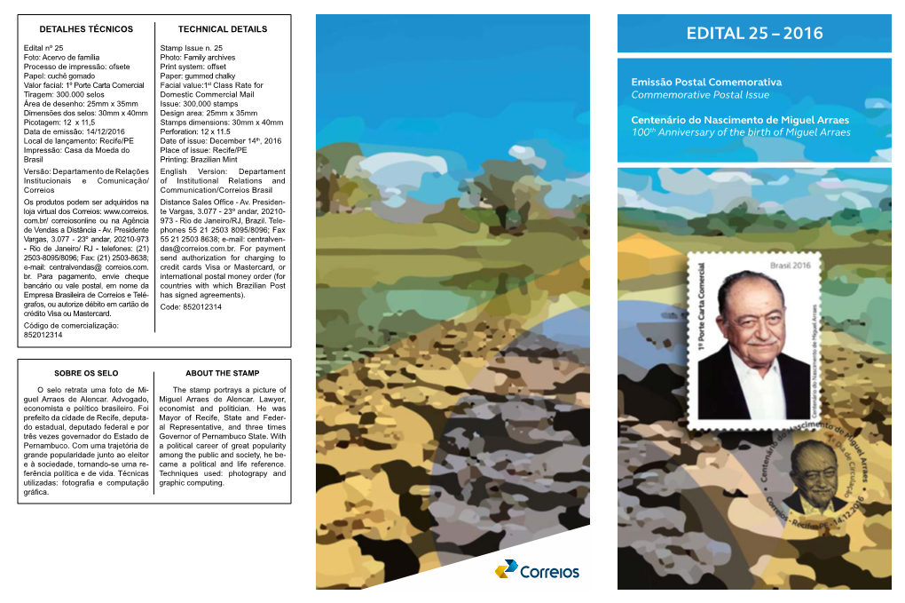 EDITAL 25 – 2016 Edital Nº 25 Stamp Issue N