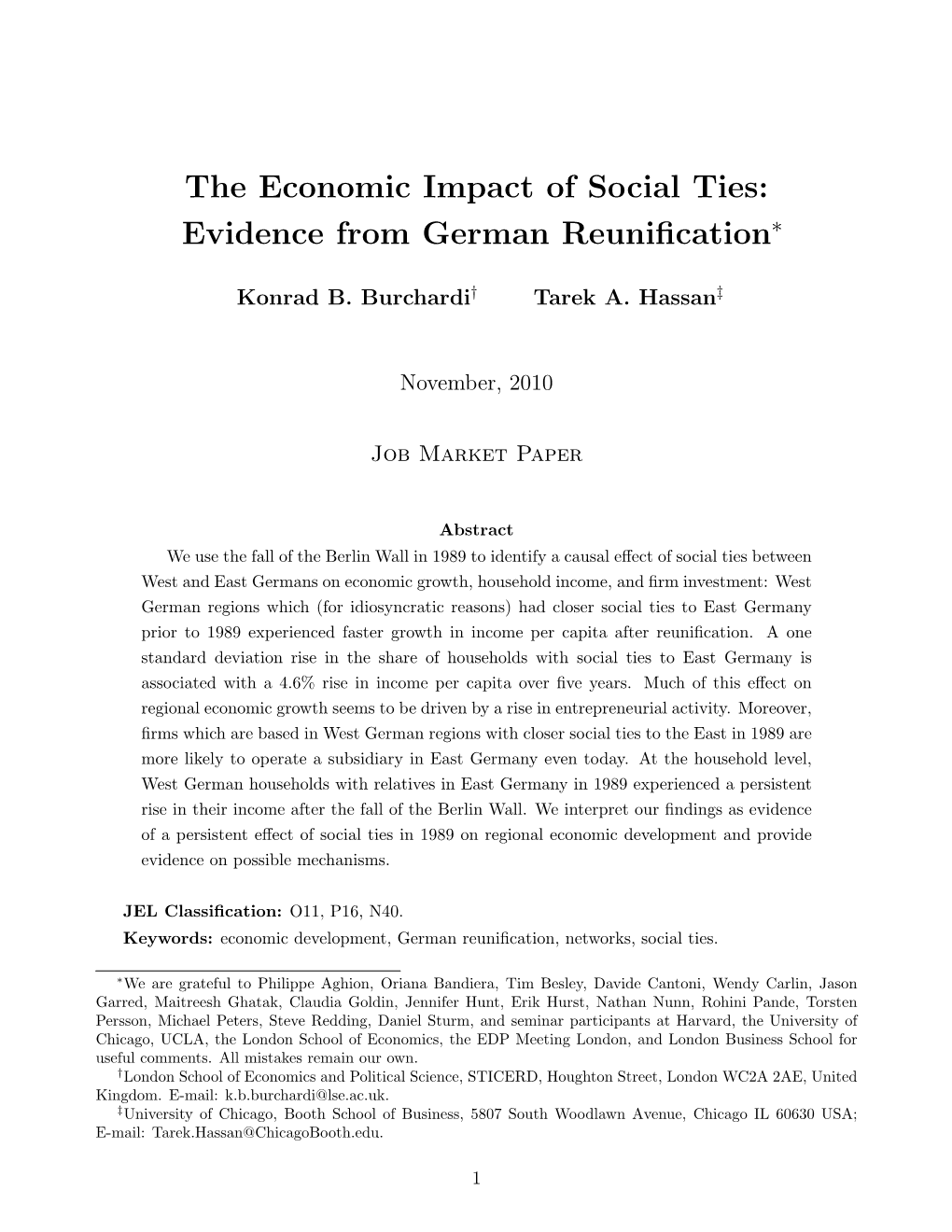 The Economic Impact of Social Ties: Evidence from German Reunification