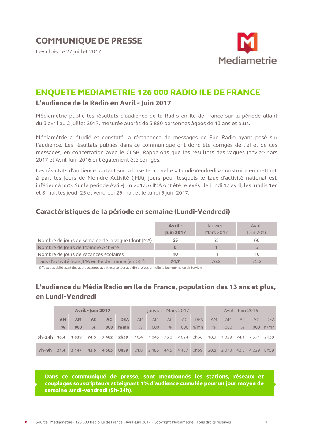 Communique De Presse Enquete Mediametrie 126 000