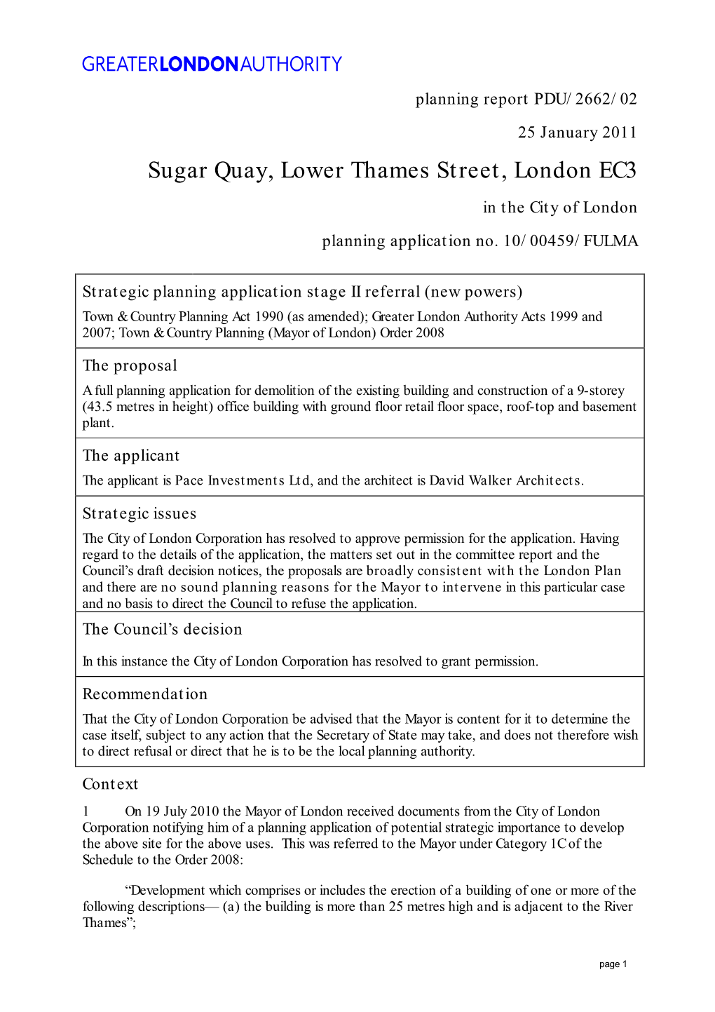 Sugar Quay, Lower Thames Street, London EC3 in the City of London Planning Application No