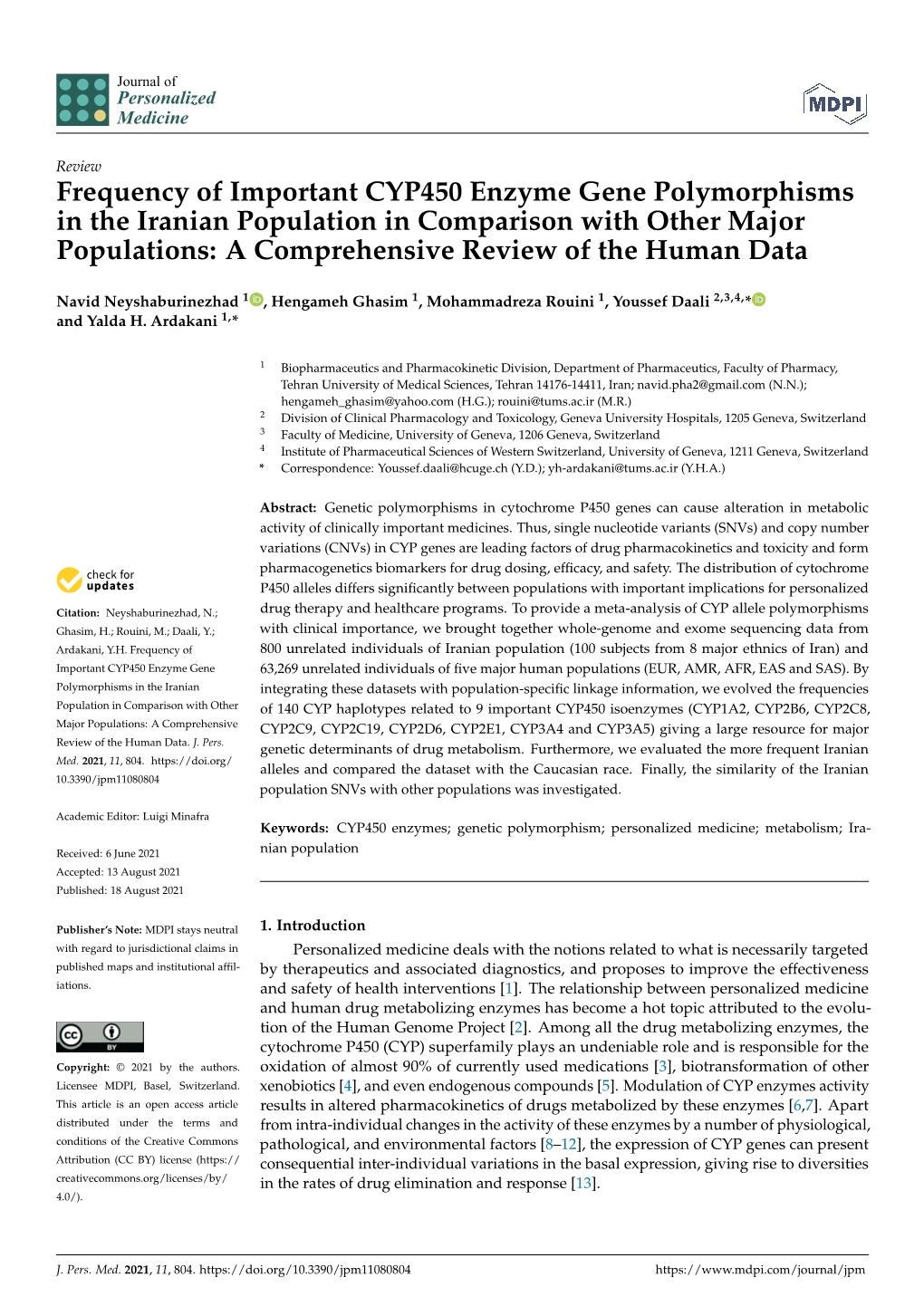 Frequency of Important CYP450 Enzyme Gene Polymorphisms in the Iranian Population in Comparison with Other Major Populations: a Comprehensive Review of the Human Data