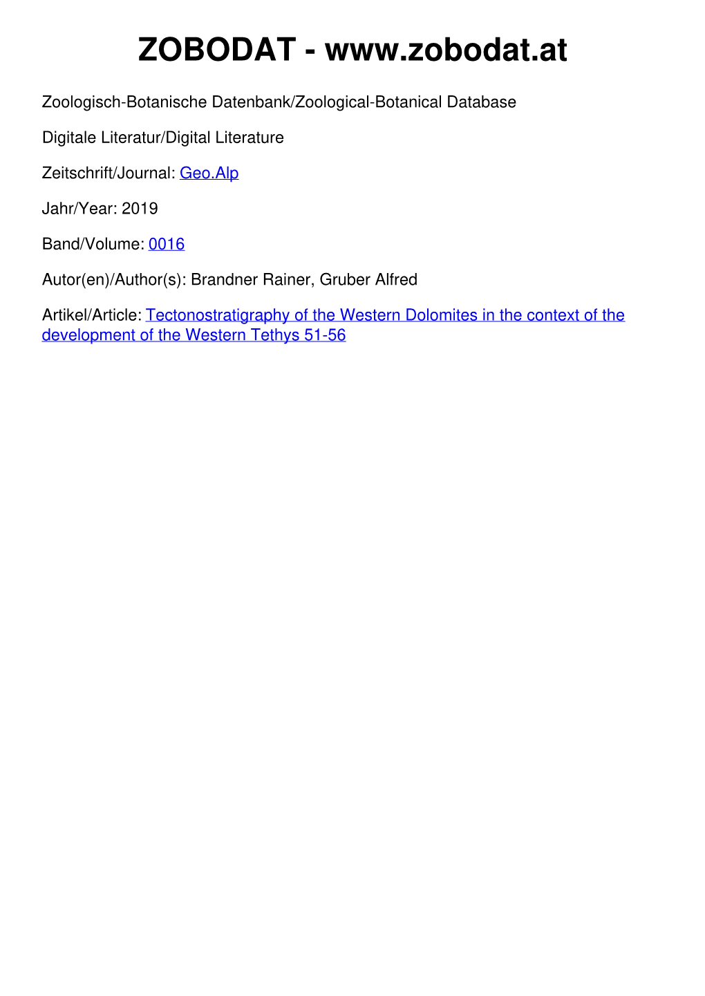 Tectonostratigraphy of the Western Dolomites in the Context of the Development of the Western Tethys 51-56 Geo.Alp, Vol