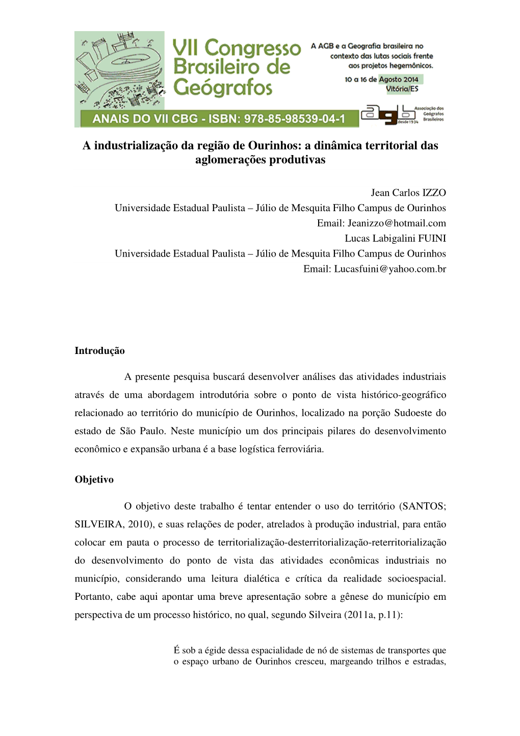 A Industrialização Da Região De Ourinhos: a Dinâmica Territorial Das Aglomerações Produtivas