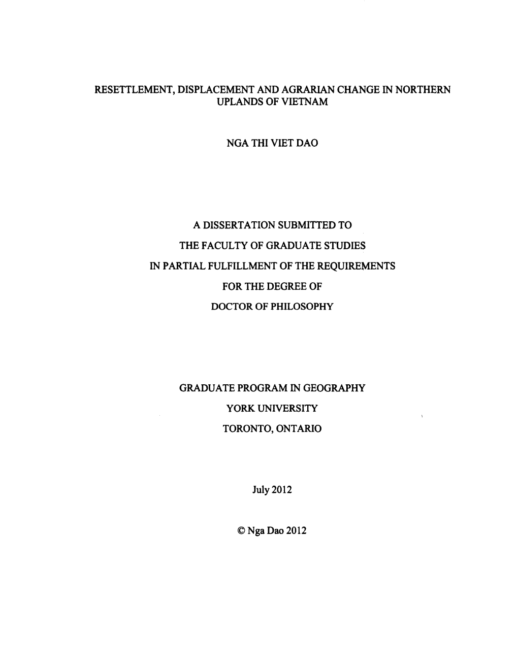 Resettlement, Displacement and Agrarian Change in Northern Uplands of Vietnam