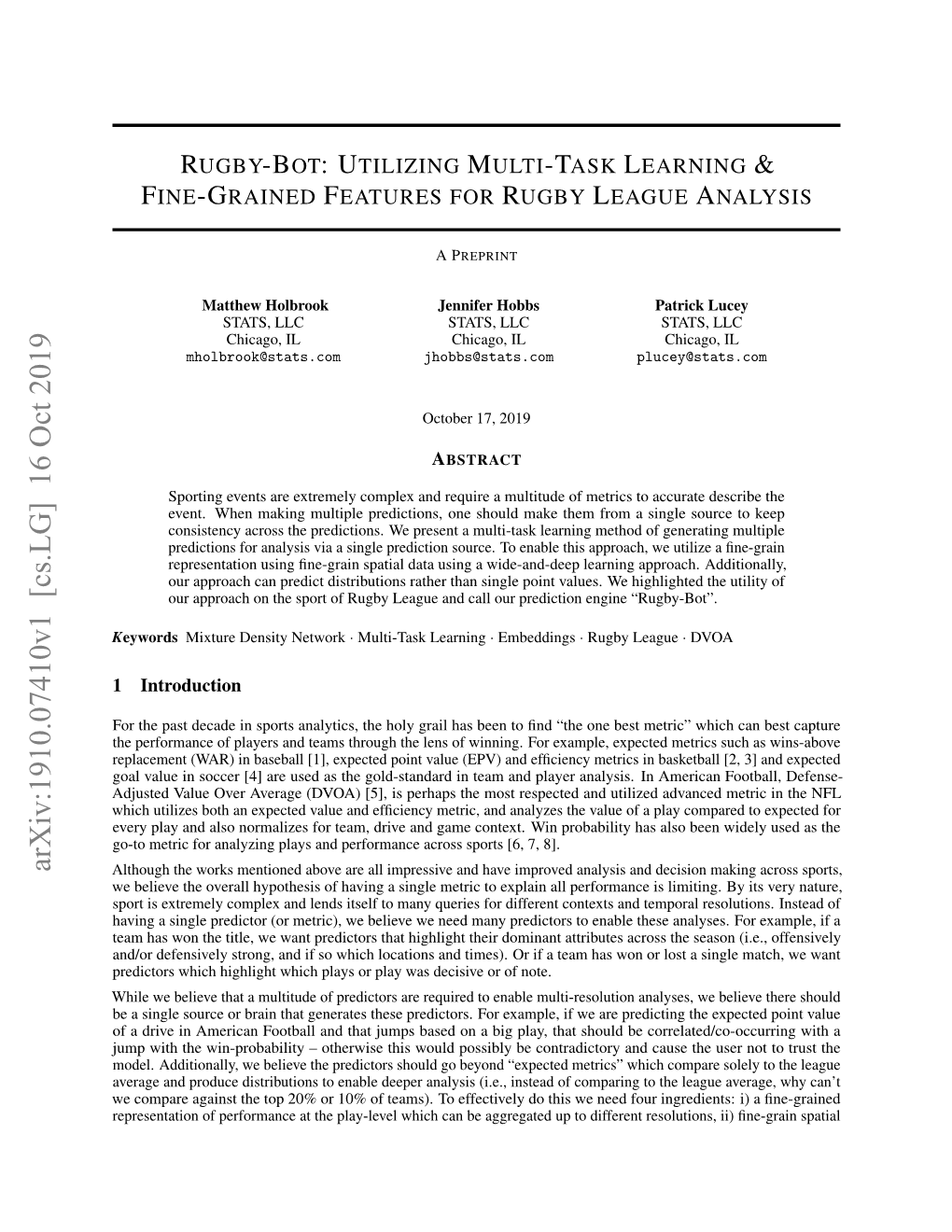 Rugby-Bot: Utilizing Multi-Task Learning & Fine-Grained Features