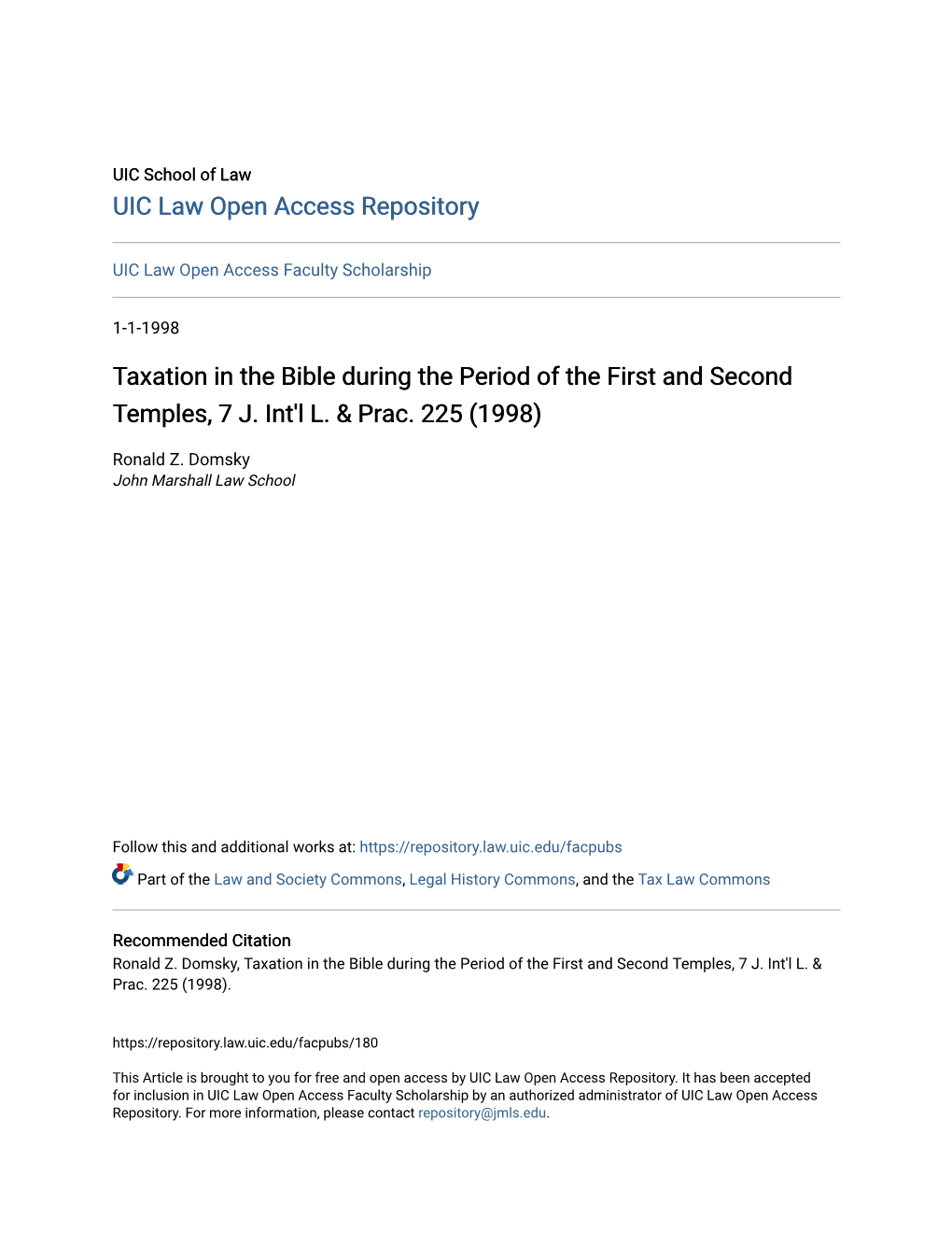 Taxation in the Bible During the Period of the First and Second Temples, 7 J