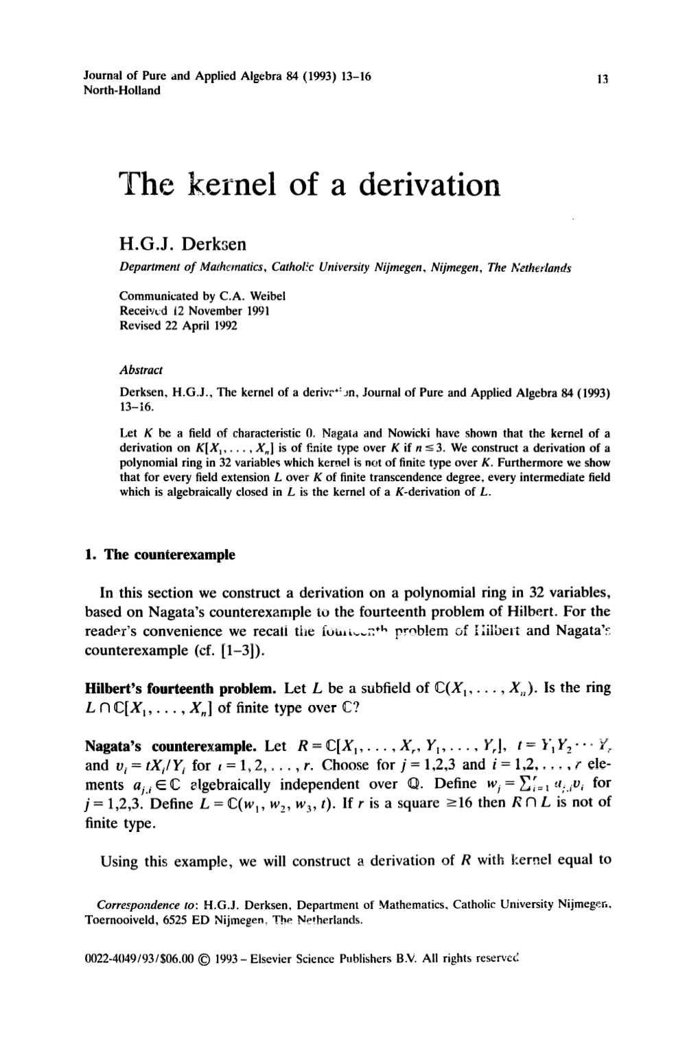 The Kernel of a Derivation