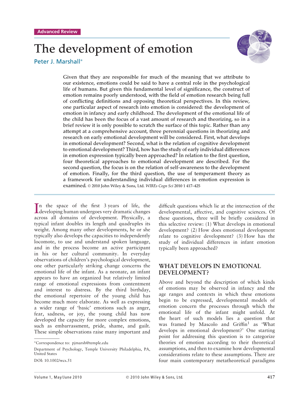 Marshall, P. J. (2010). the Development of Emotion. Wiley