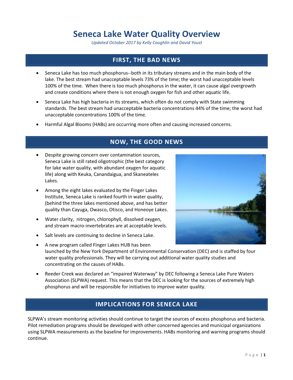 2016 Seneca Lake Water Quality Overview