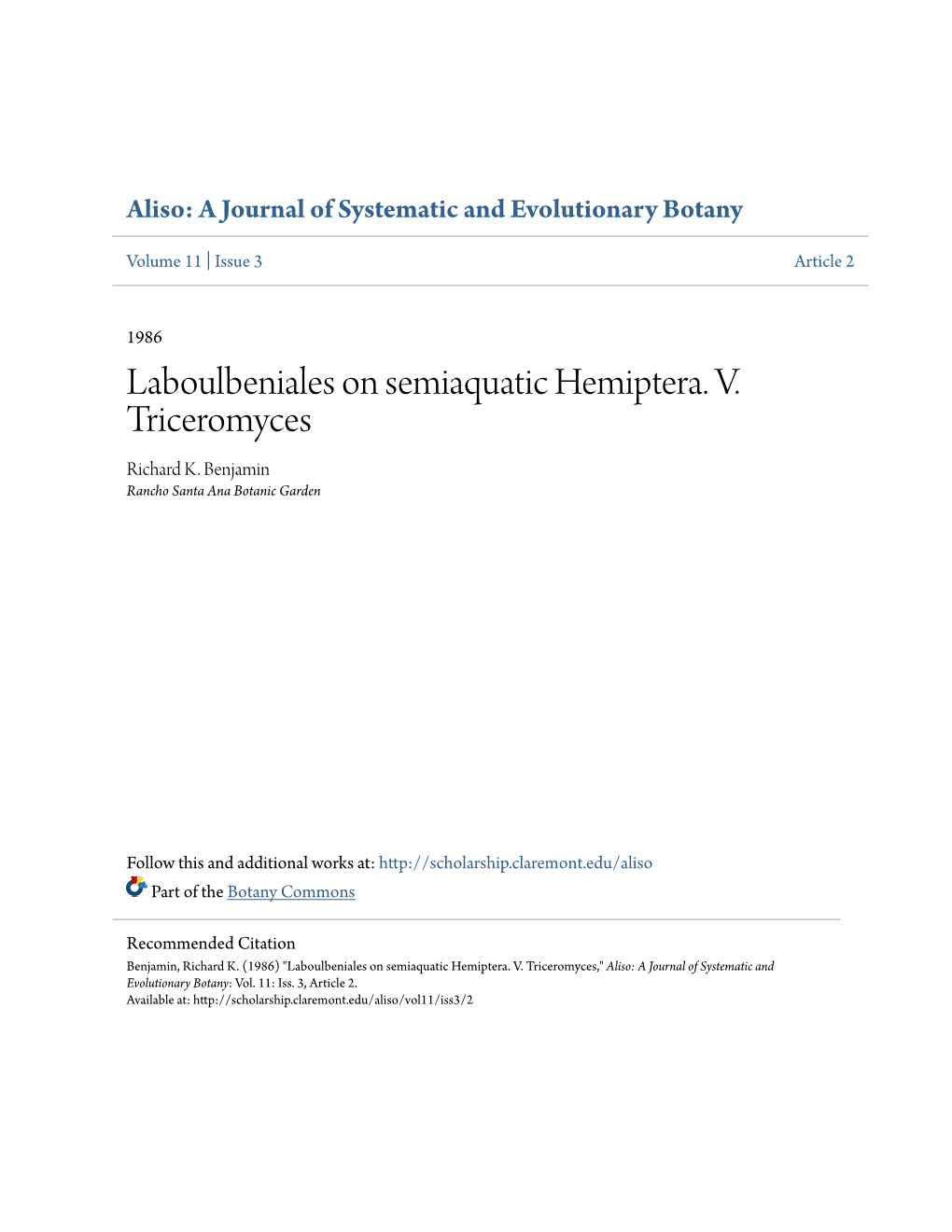 Laboulbeniales on Semiaquatic Hemiptera. V. Triceromyces Richard K