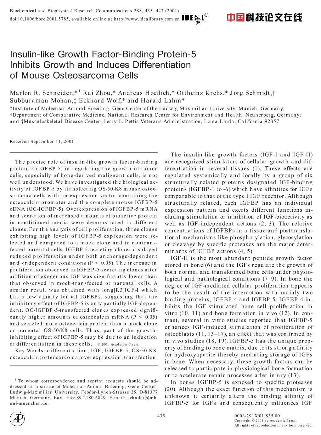 Insulin-Like Growth Factor-Binding Protein-5 Inhibits Growth and Induces Differentiation of Mouse Osteosarcoma Cells