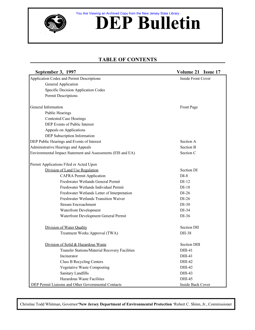 NJDEP Bulletin, 09/03/97