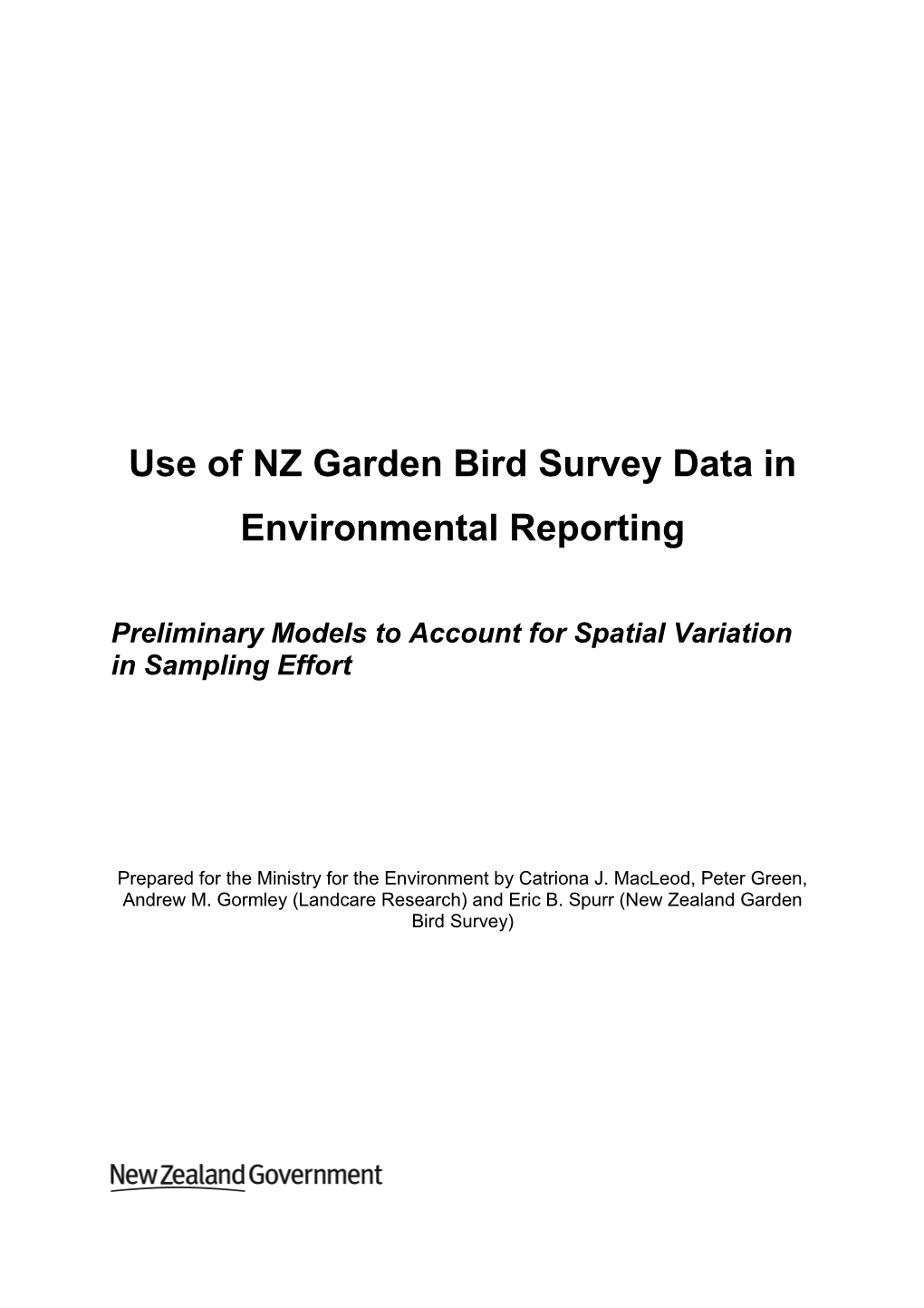 Use of NZ G Arden Bird Survey Data in Environmental Reporting