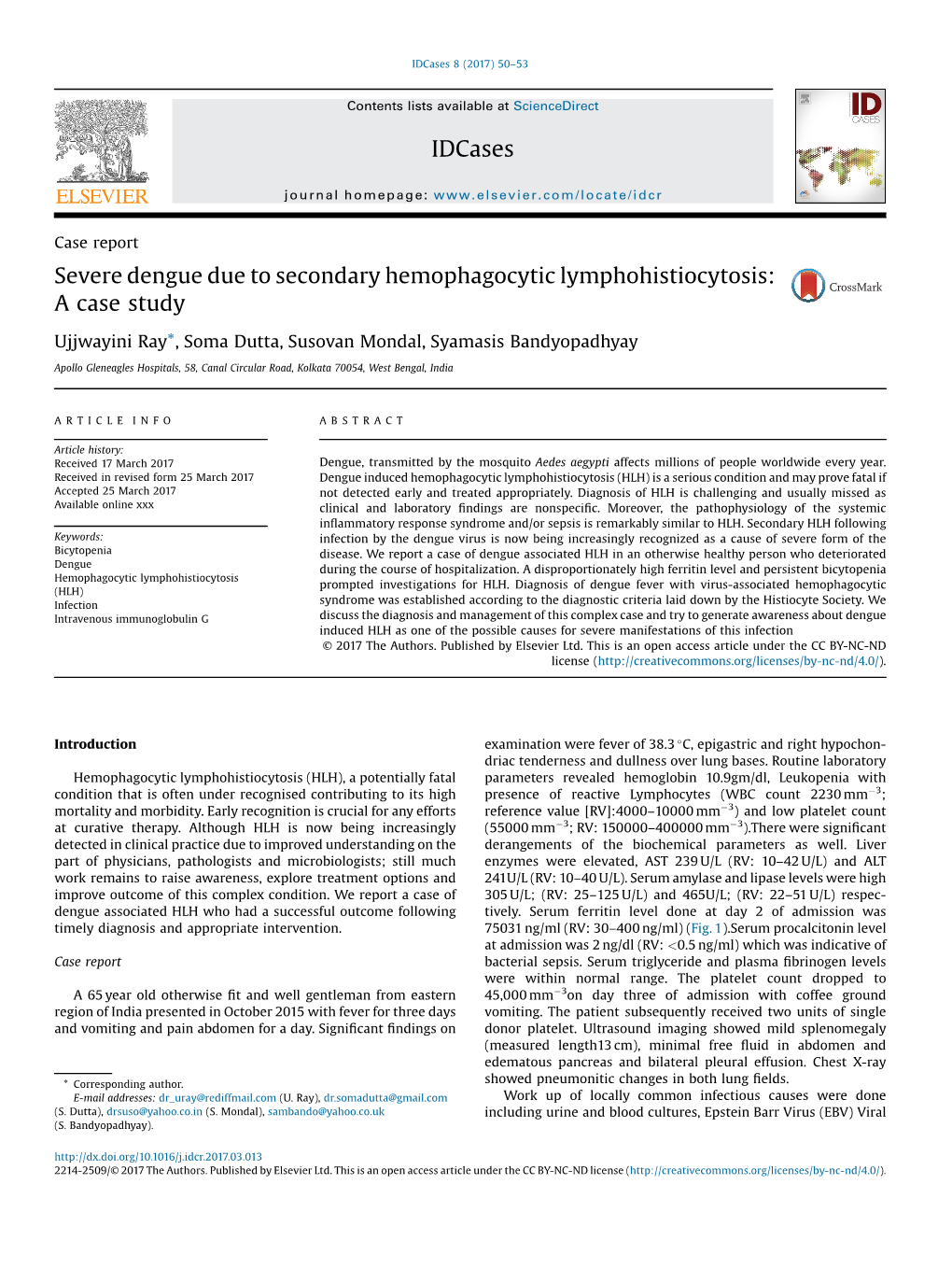 Severe Dengue Due to Secondary Hemophagocytic Lymphohistiocytosis