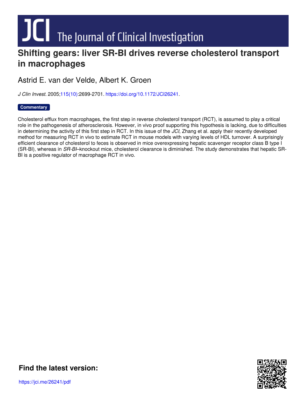 Shifting Gears: Liver SR-BI Drives Reverse Cholesterol Transport in Macrophages