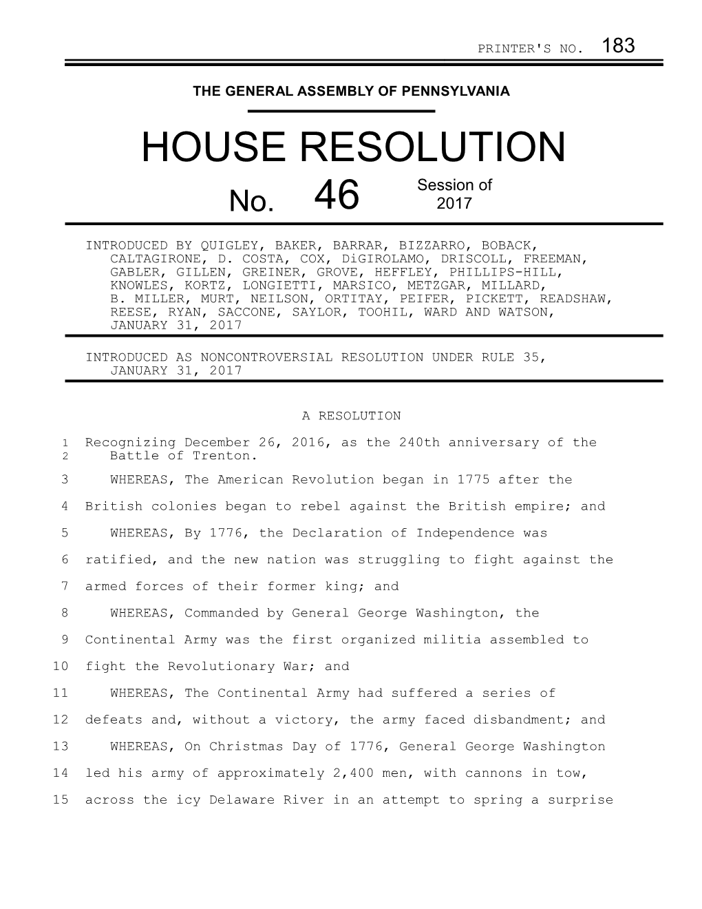 HOUSE RESOLUTION Session of No