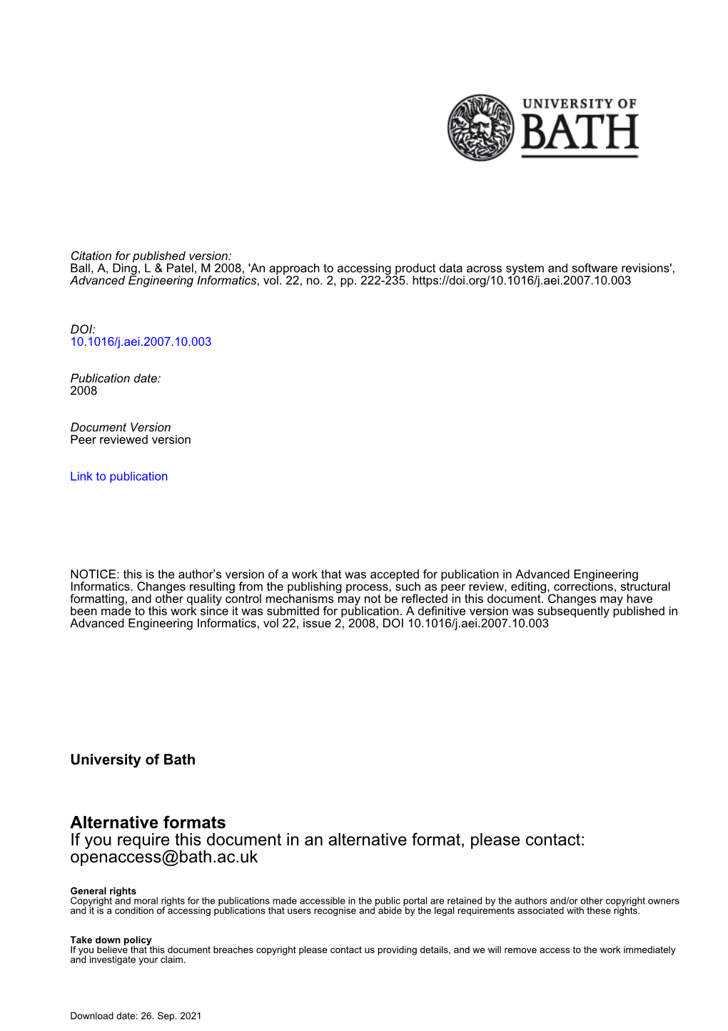 An Approach to Accessing Product Data Across System and Software Revisions', Advanced Engineering Informatics, Vol