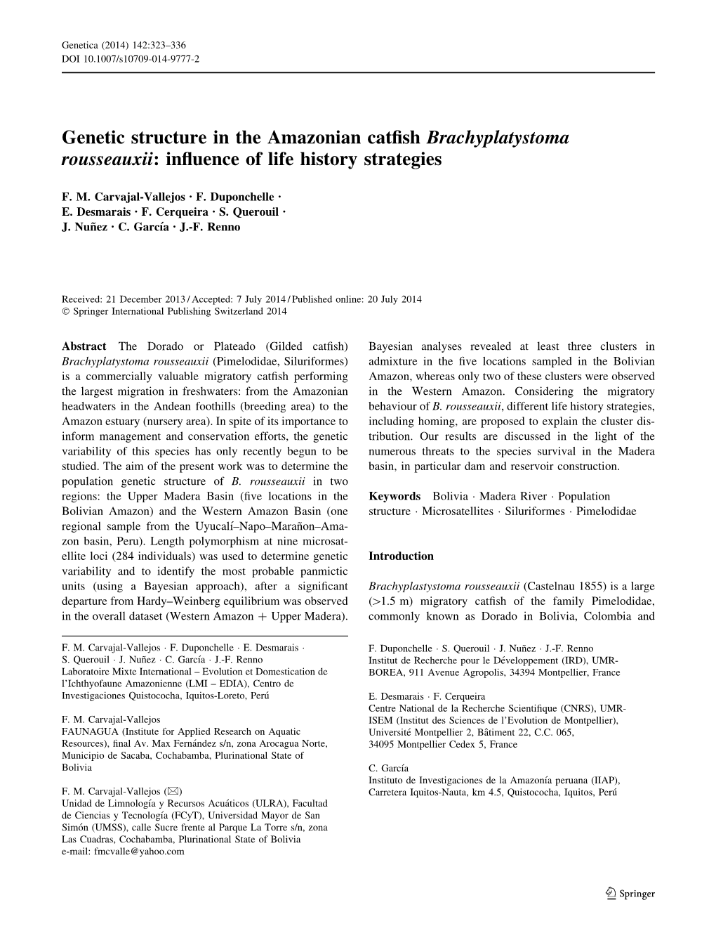 Genetic Structure in the Amazonian Catfish Brachyplatystoma Rousseauxii