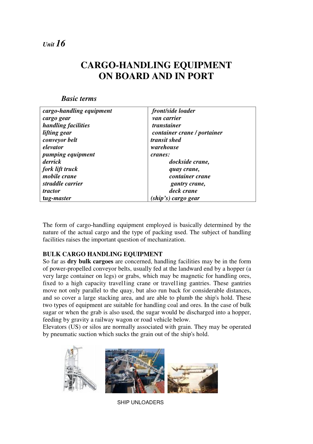 Cargo-Handling Equipment on Board and in Port