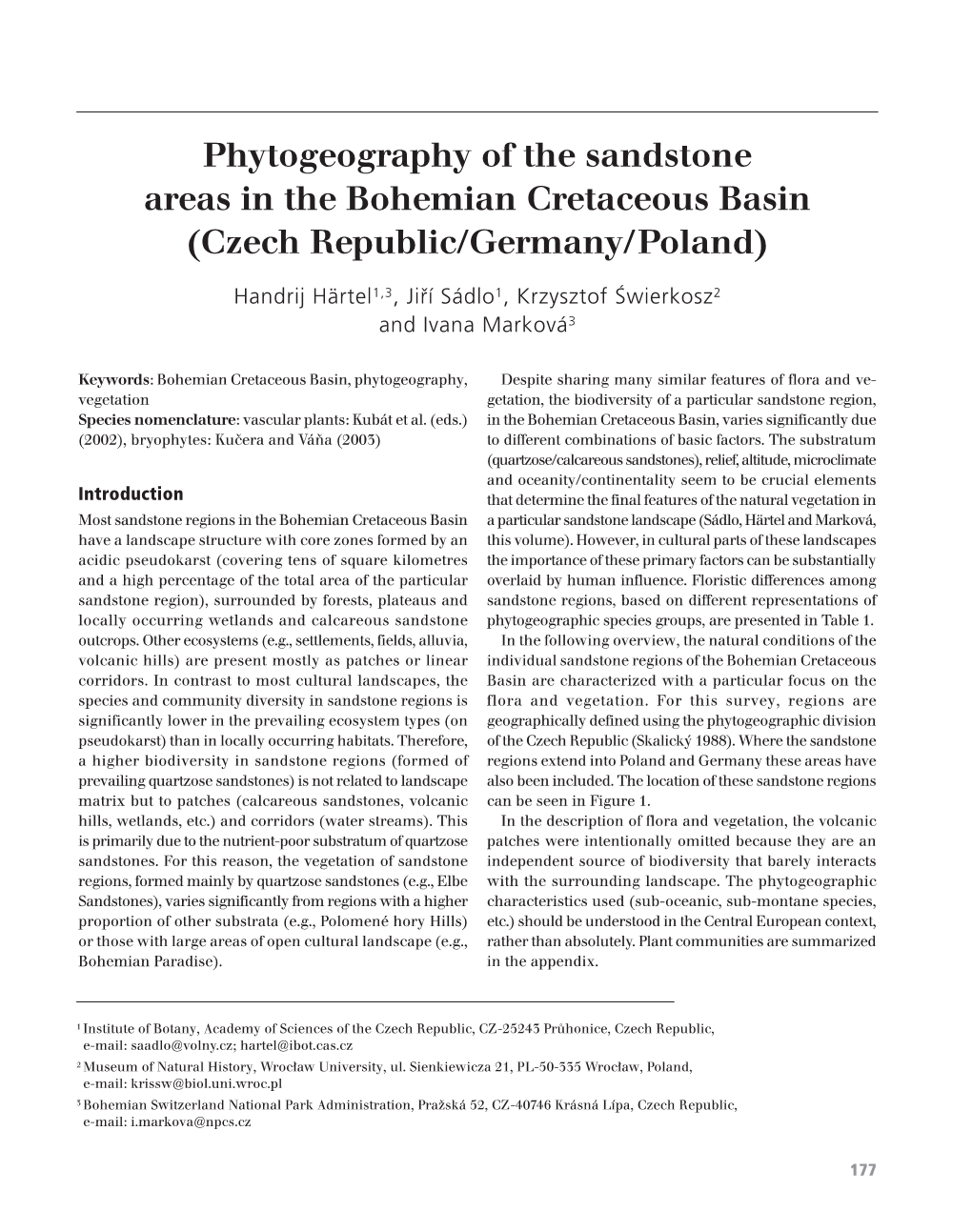 Phytogeography of the Sandstone Areas in the Bohemian Cretaceous Basin (Czech Republic/Germany/Poland)