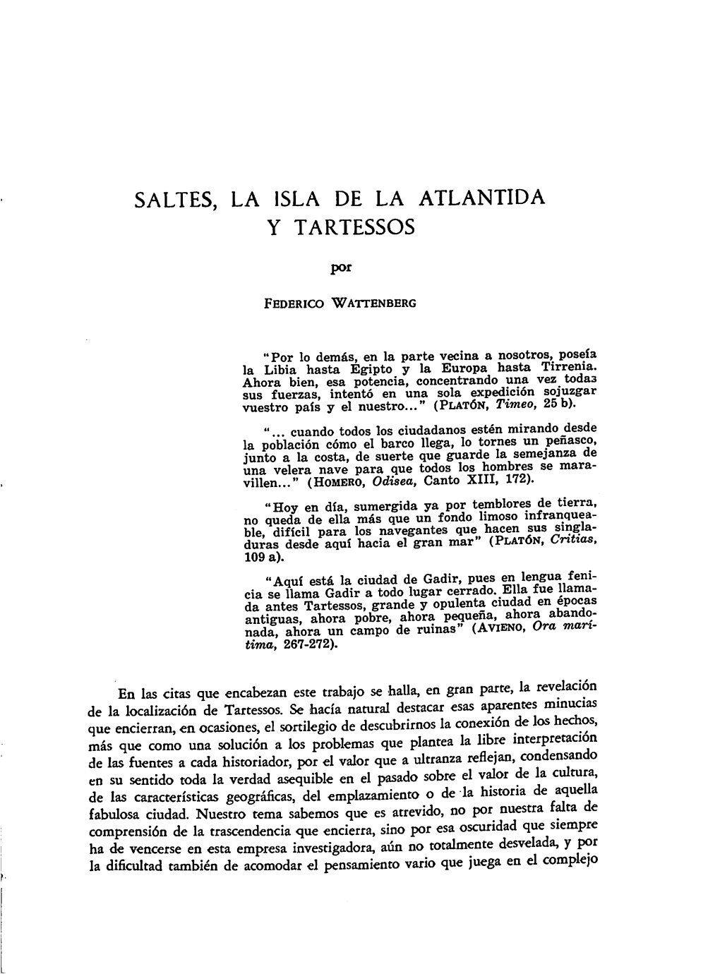 SALTES, LA ISLA DE LA ATLANTIDA En Las Citas Que Encabezan Este