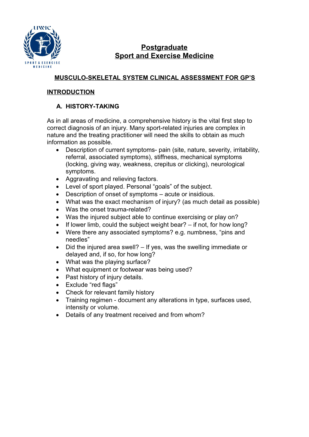 Musculo-Skeletal System Clinical Assessment