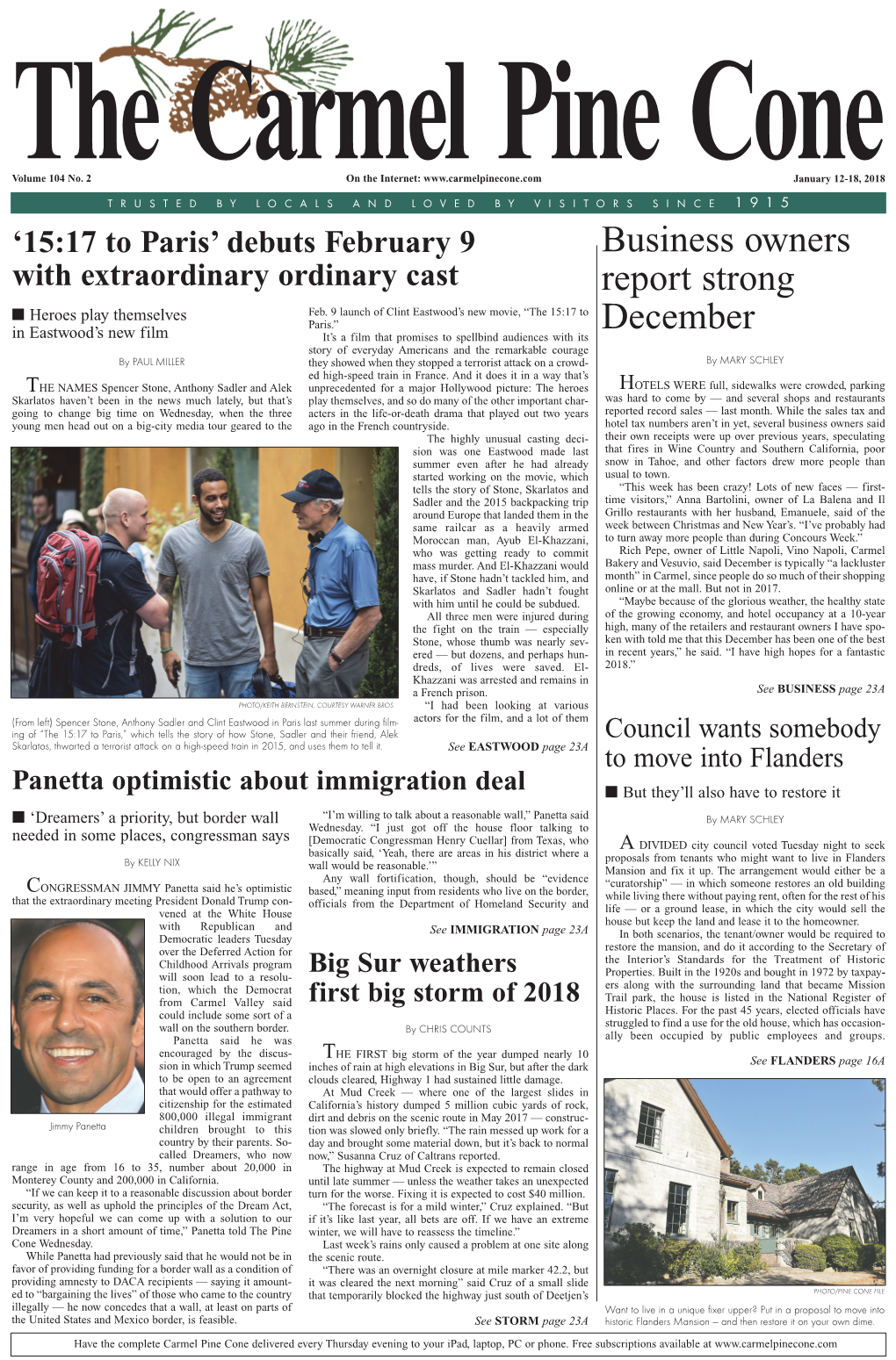 Carmel Pine Cone, January 12, 2018 (Front Page)