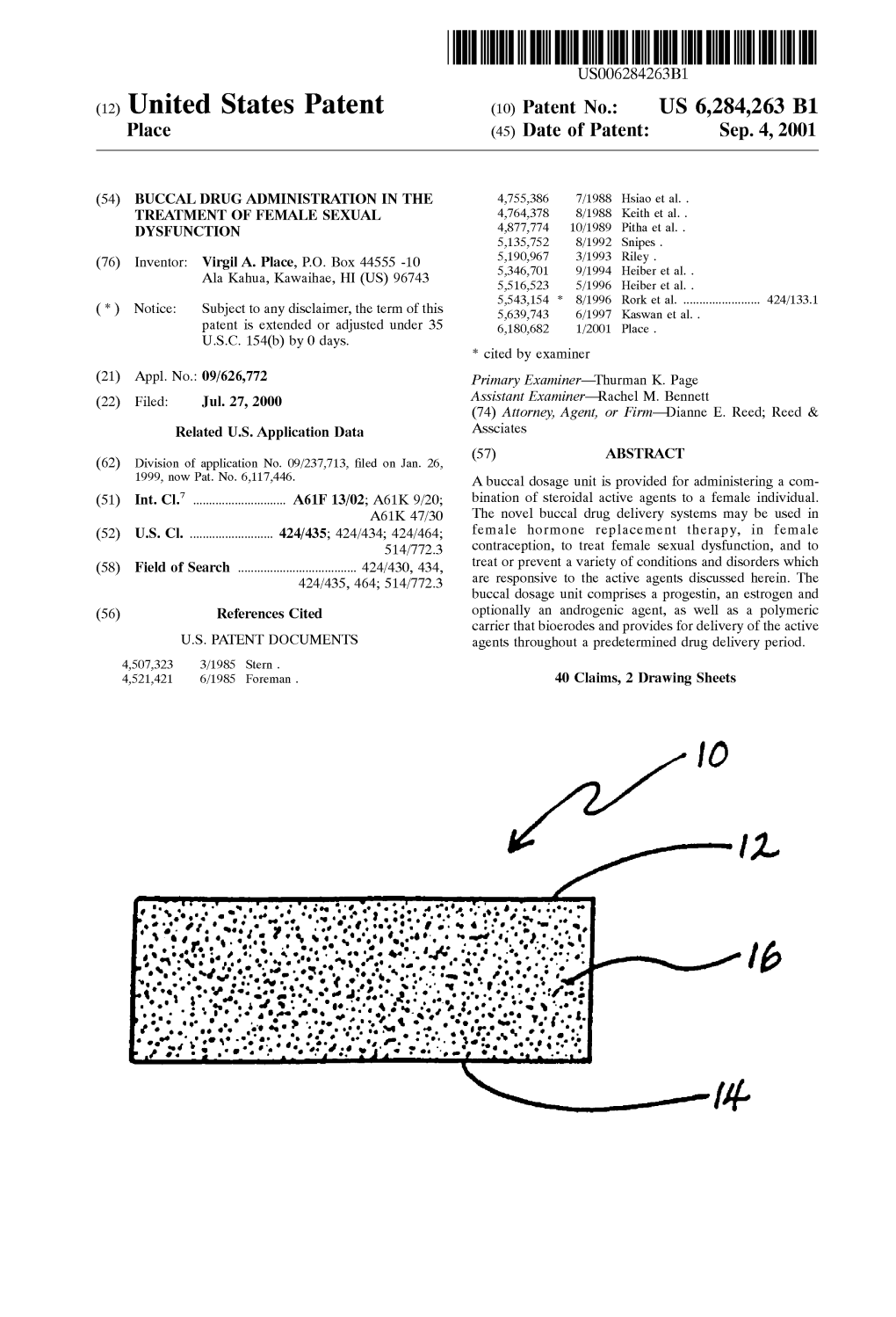 (12) United States Patent (10) Patent No.: US 6,284,263 B1 Place (45) Date of Patent: Sep