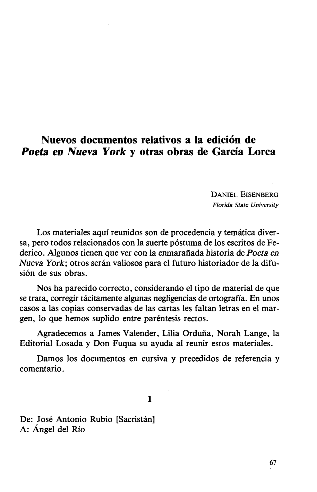 Nuevos Documentos Relativos a La Edición De Poeta En Nueva York Y Otras Obras De García Lorca