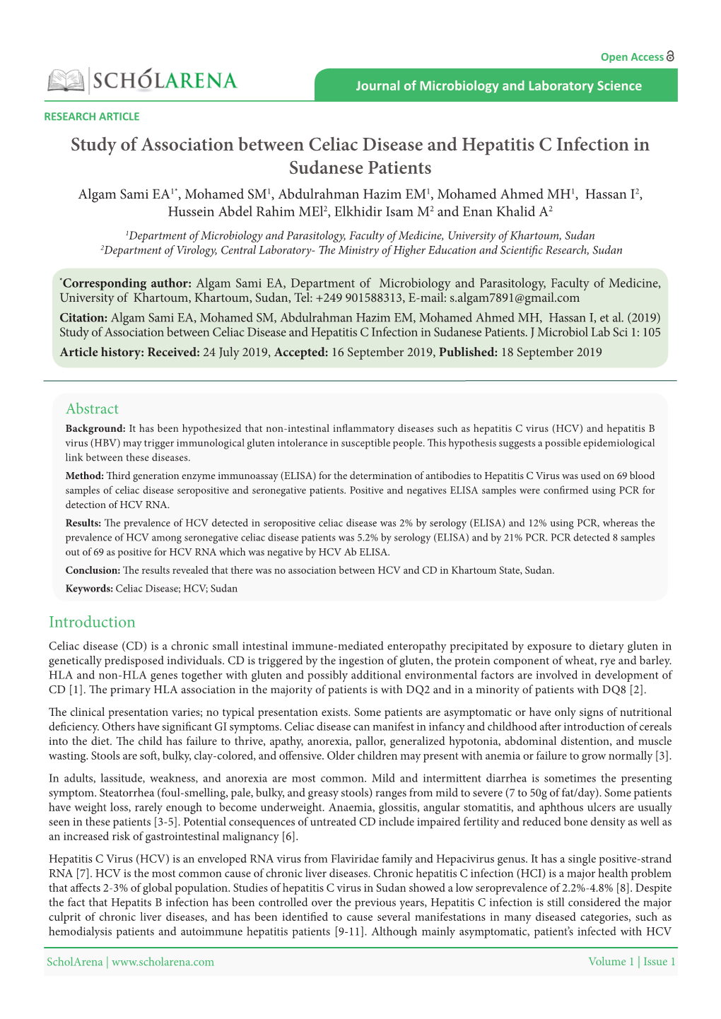 Study of Association Between Celiac Disease and Hepatitis C Infection In