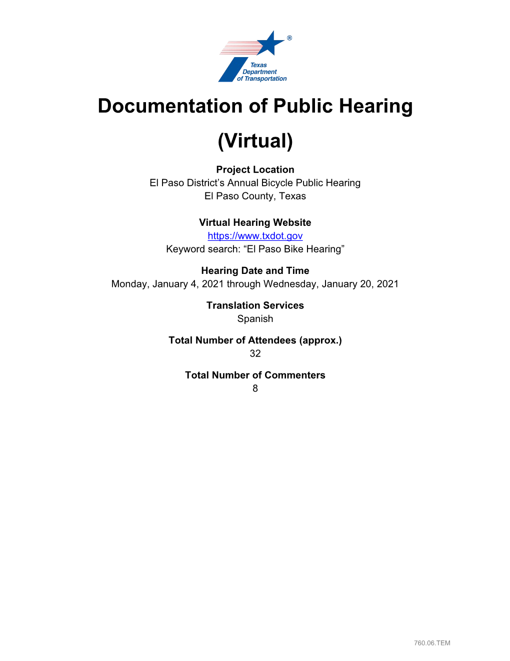 Public Hearing Summary