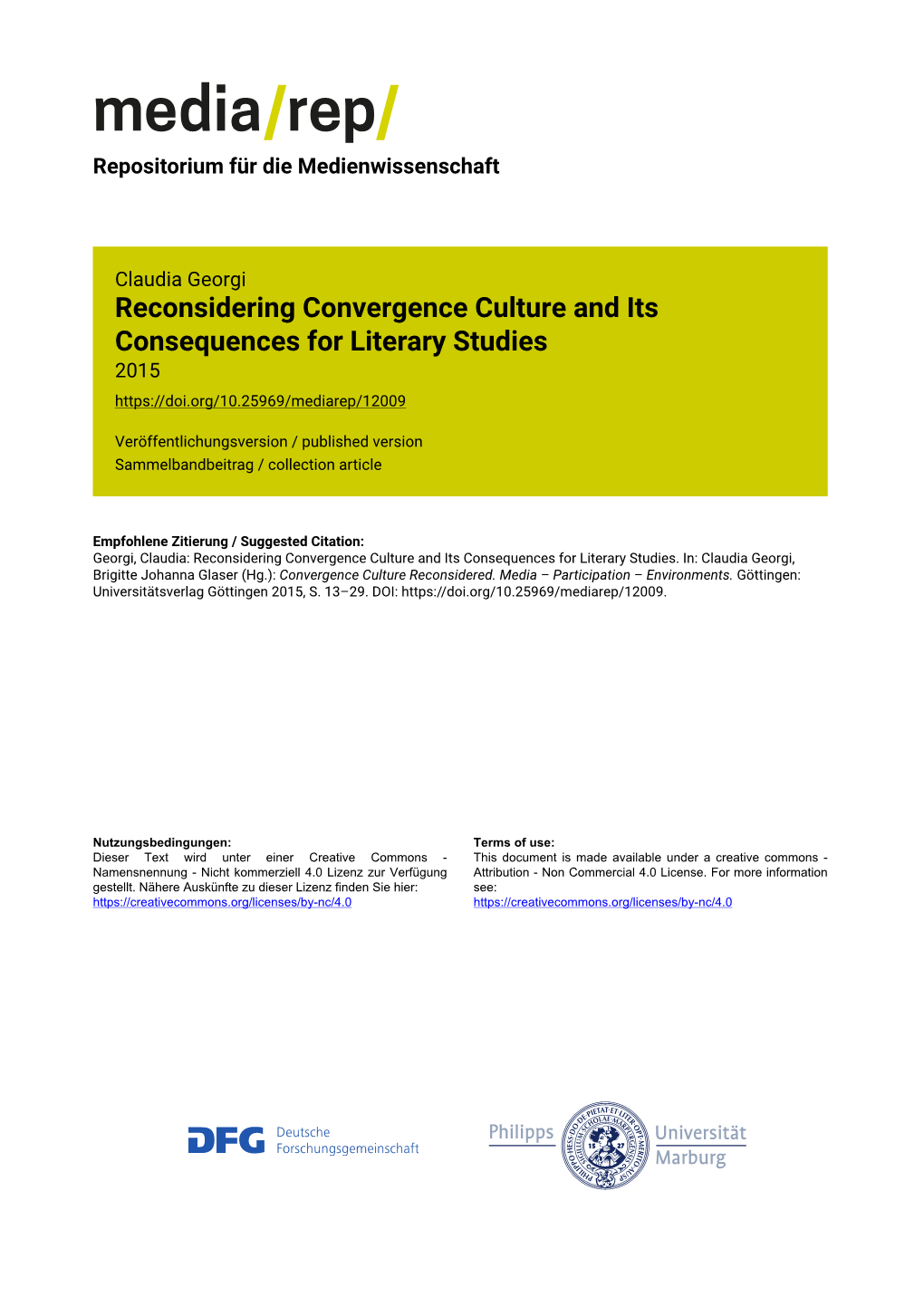 Reconsidering Convergence Culture and Its Consequences for Literary Studies 2015