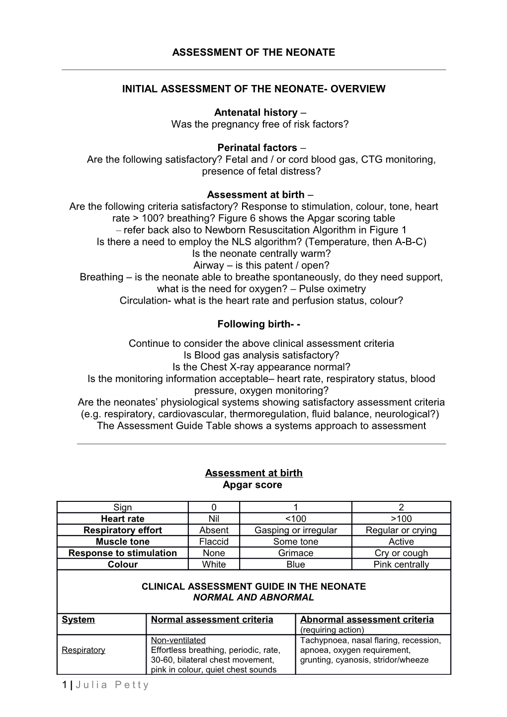 Initial Assessment of the Neonate- Overview