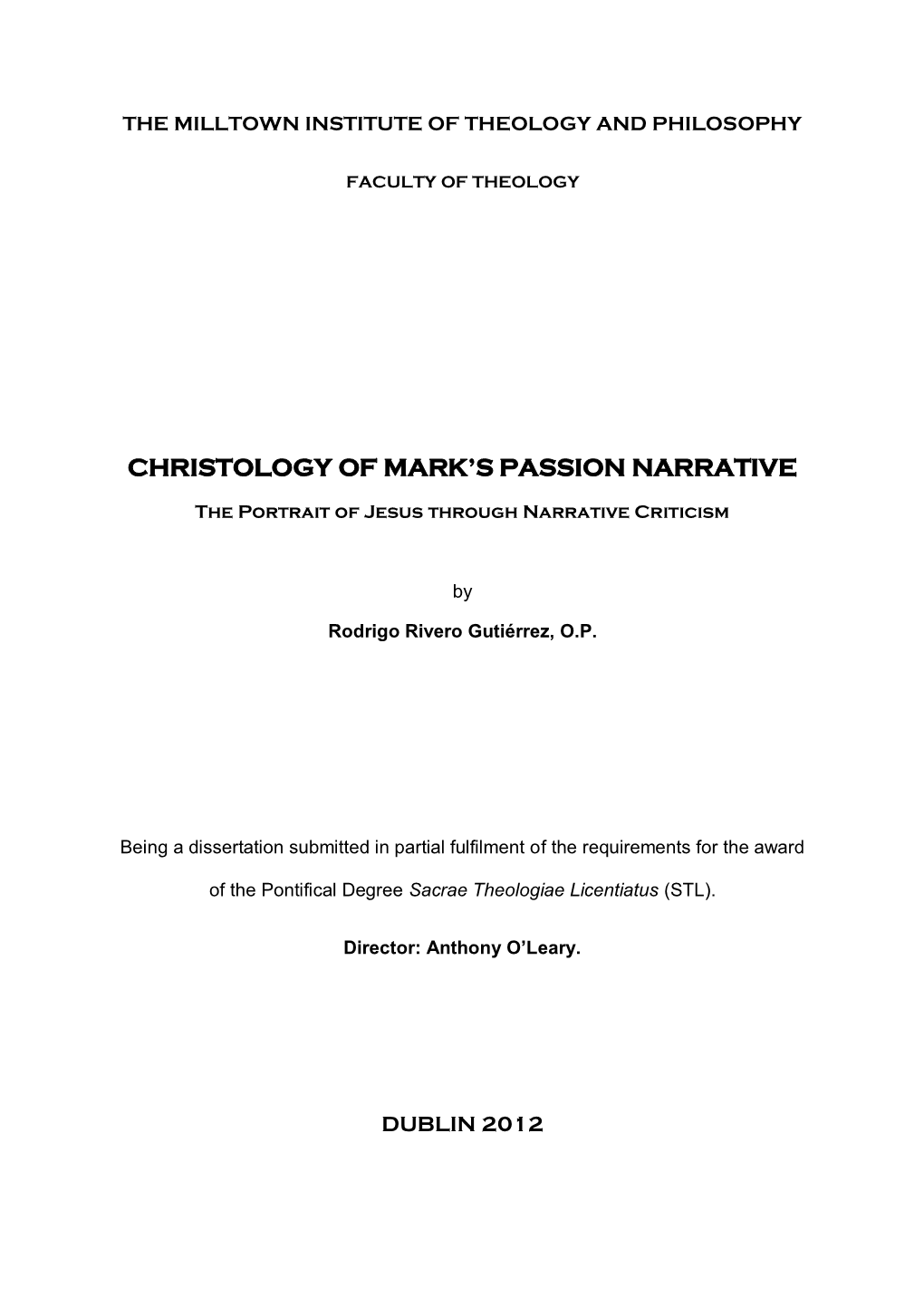 Christology of Mark's Passion Narrative