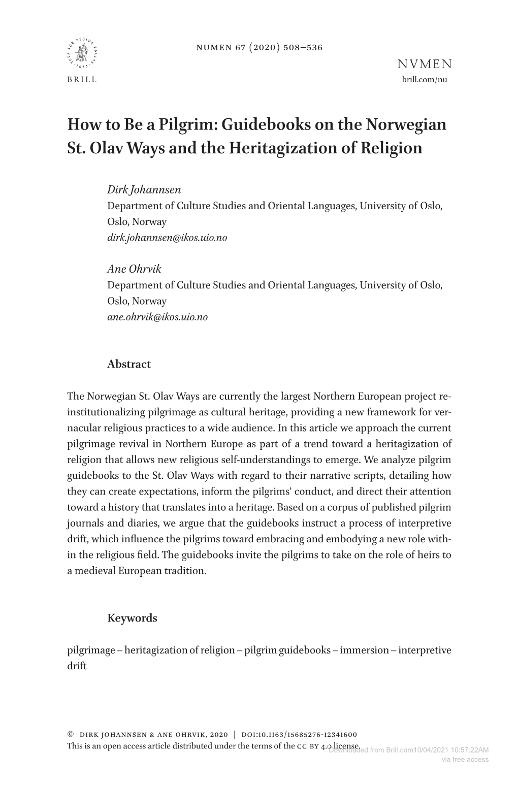Guidebooks on the Norwegian St. Olav Ways and the Heritagization of Religion