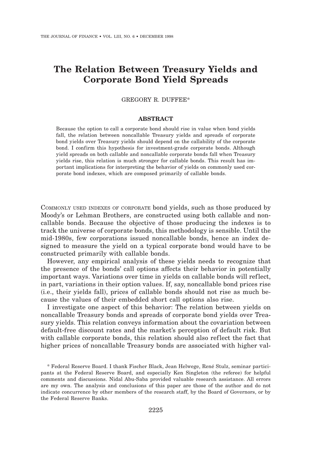 The Relation Between Treasury Yields and Corporate Bond Yield Spreads