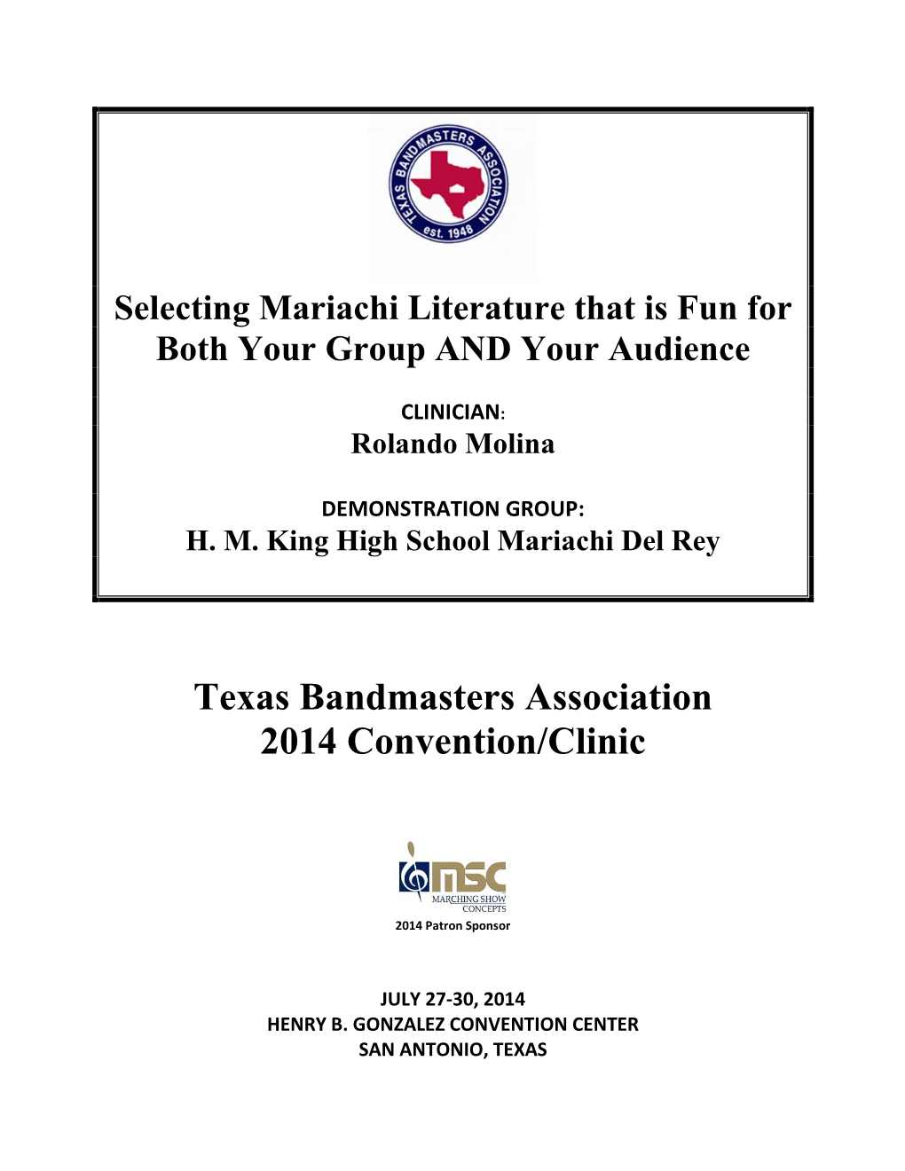 Texas Bandmasters Association 2014 Convention/Clinic