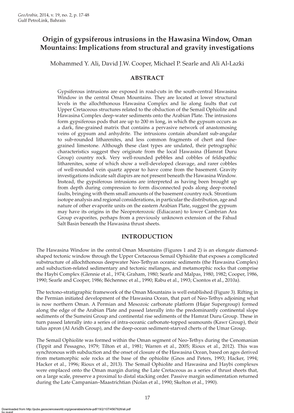 Origin of Gypsiferous Intrusions in the Hawasina Window, Oman Mountains: Implications from Structural and Gravity Investigations